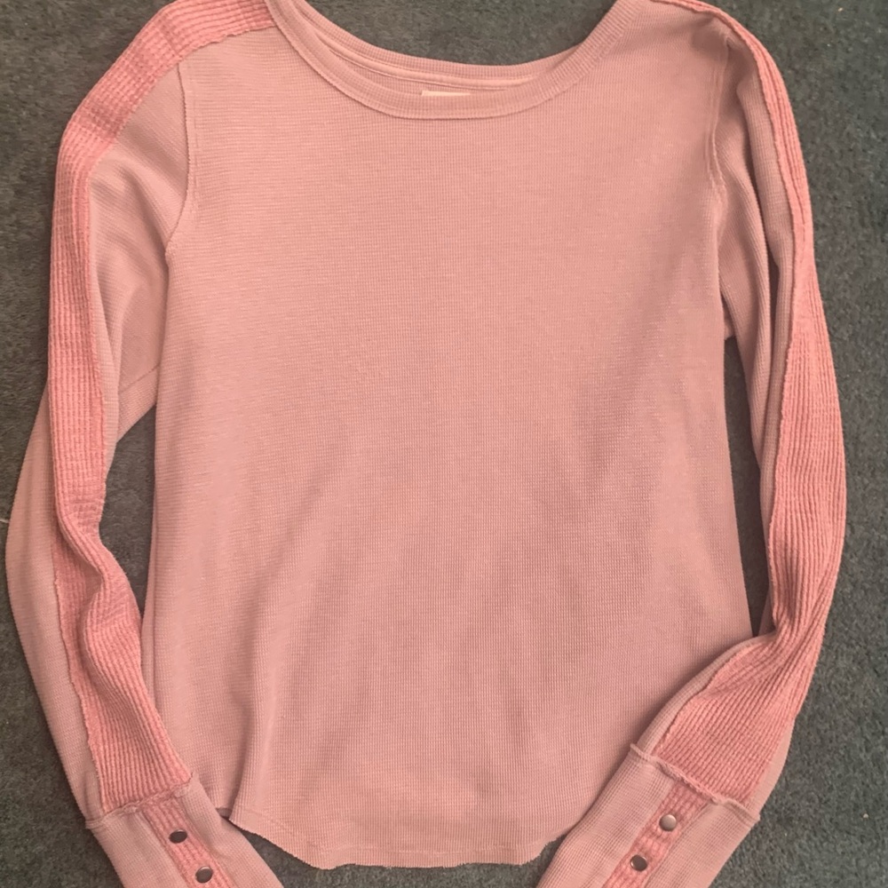 Free People Long Sleeve Thermal Embroidered Layering Top Shirt XL Snap Cuffs